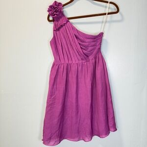 MM Couture by‎ Miss Me One Shoulder Rosette Mini Dress Magenta Purple Small
